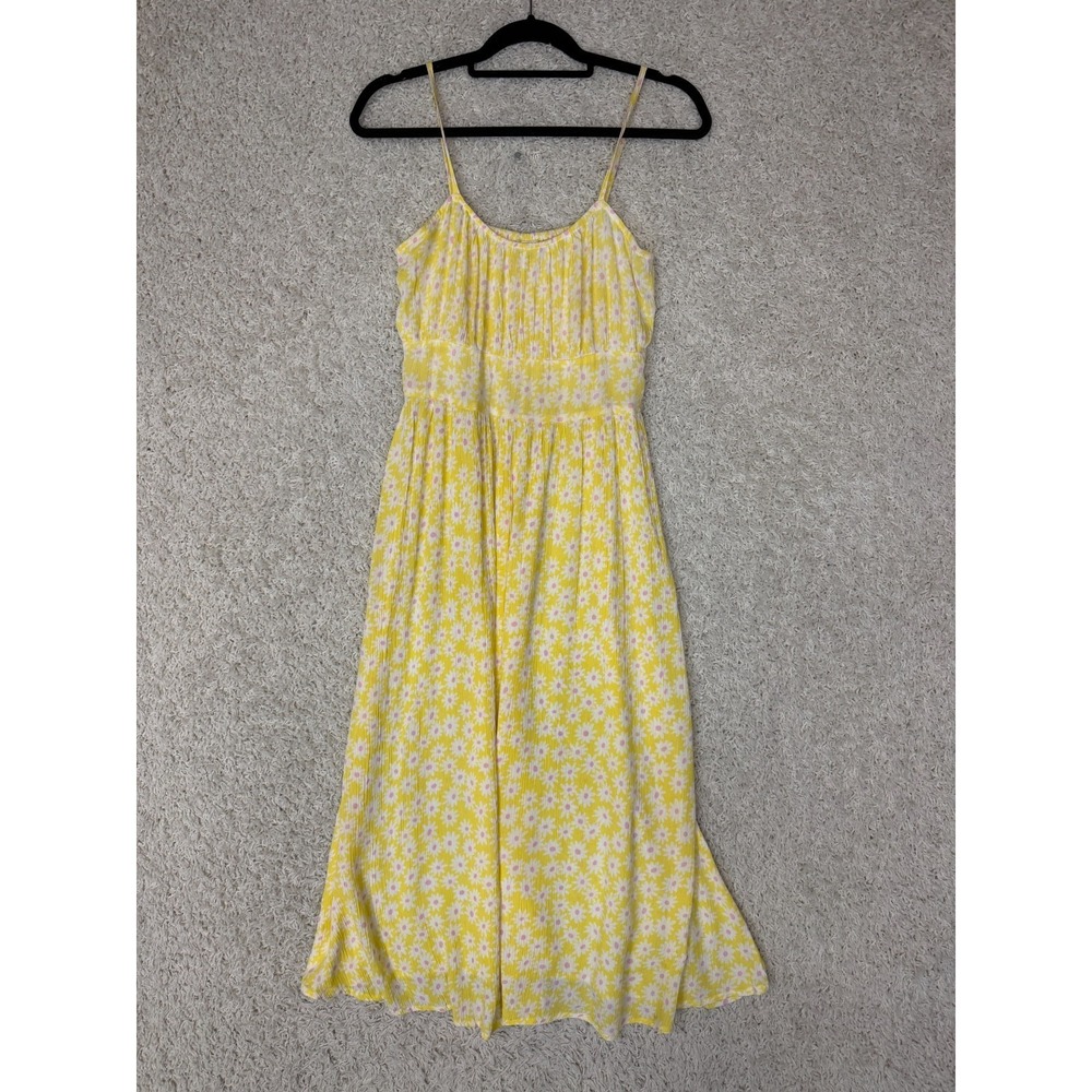 Billabong Yellow Daisy Floral Midi Dress M Spaghetti Strap Smocked Back Summer - Picture 2 of 9